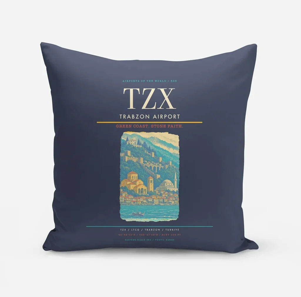 Trabzon Airport (TZX) design on navy blue pillow