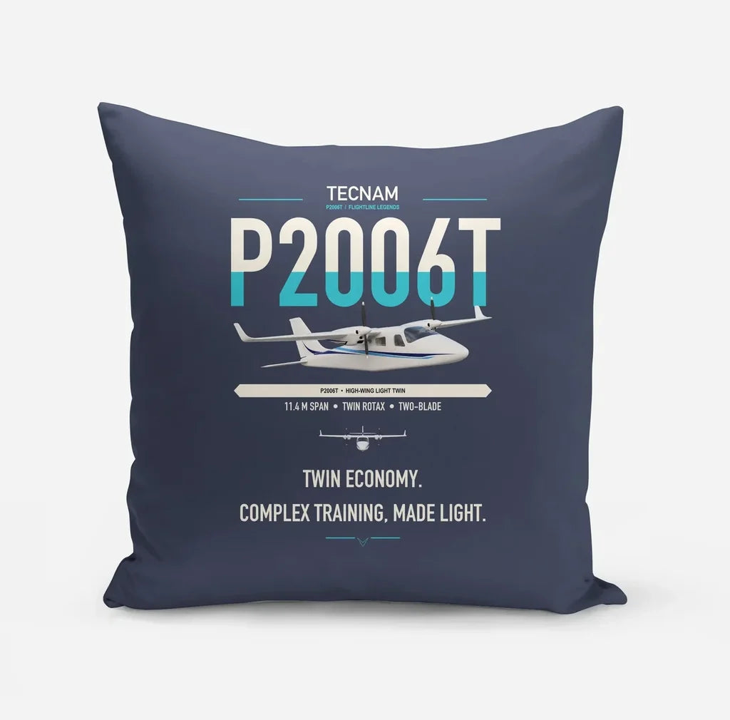 Tecnam P2006T design on navy blue pillow