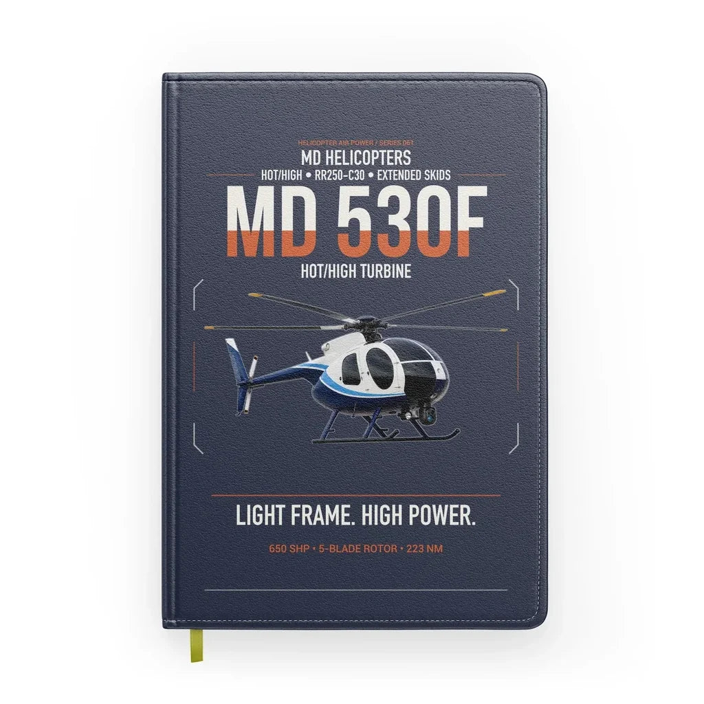 MD Helicopters MD 530F design on navy blue notebook
