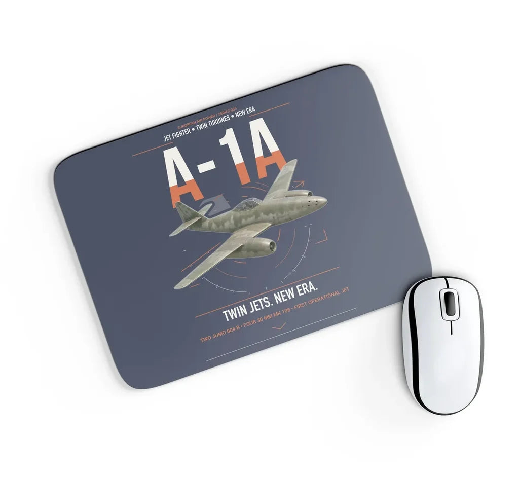 Messerschmitt Me 262A-1a design on navy blue rectangle mouse pad