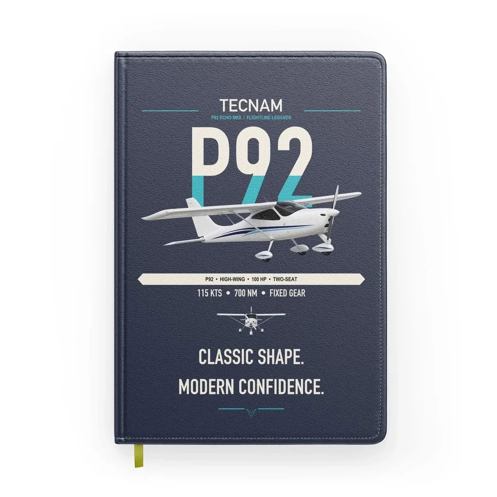 Tecnam P92 Echo MkII design on navy blue notebook