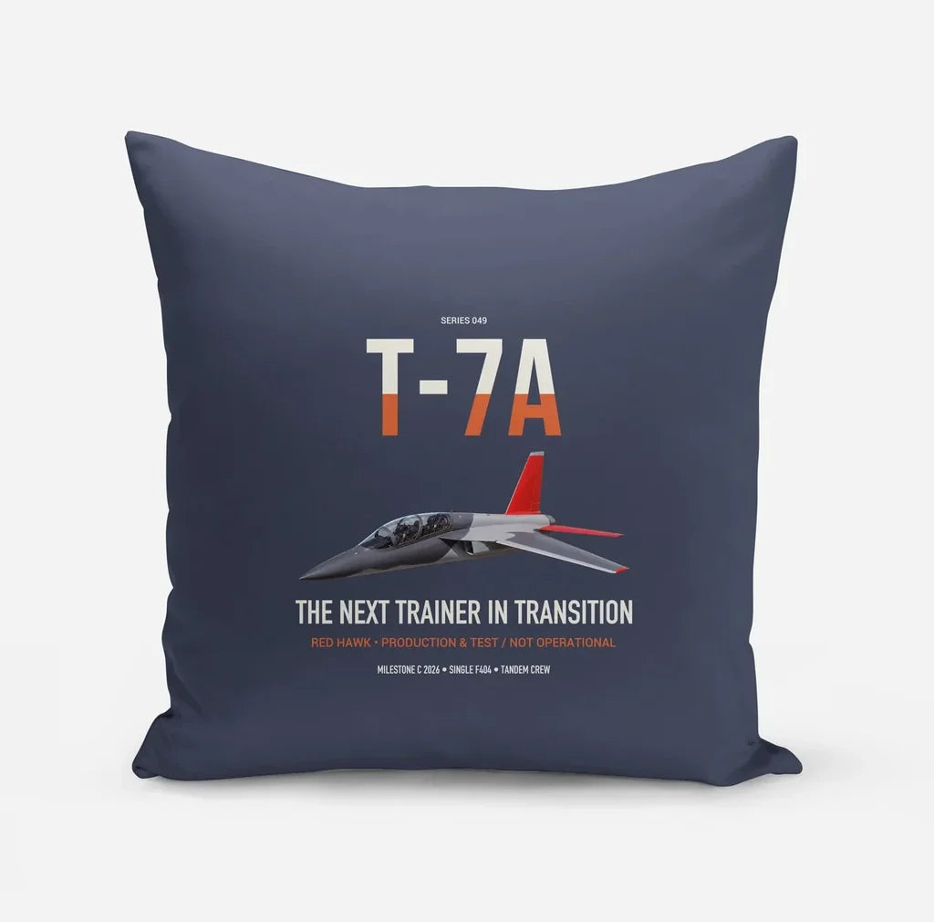 T-7A Red Hawk design on navy blue pillow
