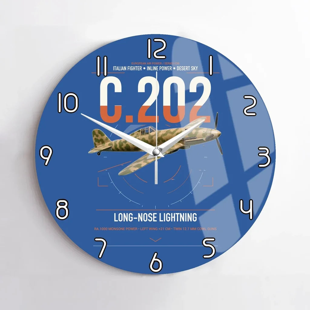 Macchi C.202 Folgore design on blue no frame wall clock