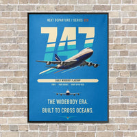 Thumbnail for Boeing 747-200B vertical canvas print - framed - turquoise background