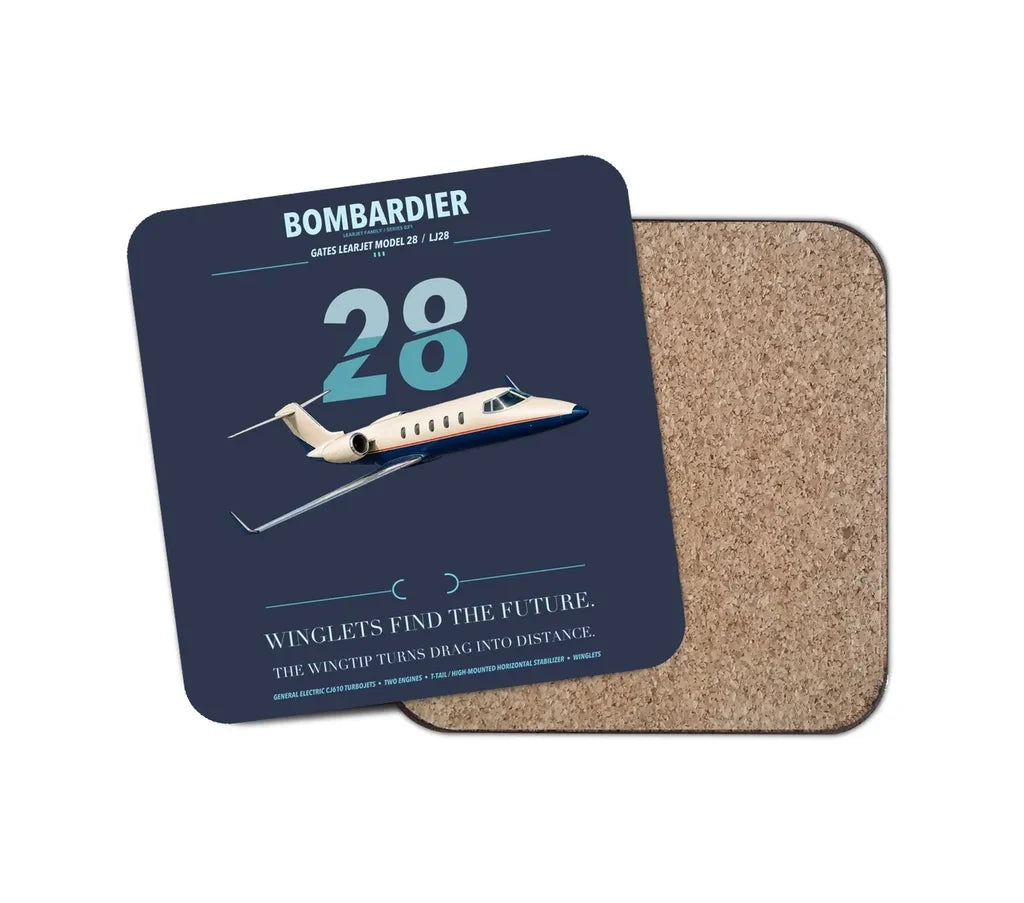 Bombardier Learjet 28 design on navy blue 1 piece coaster