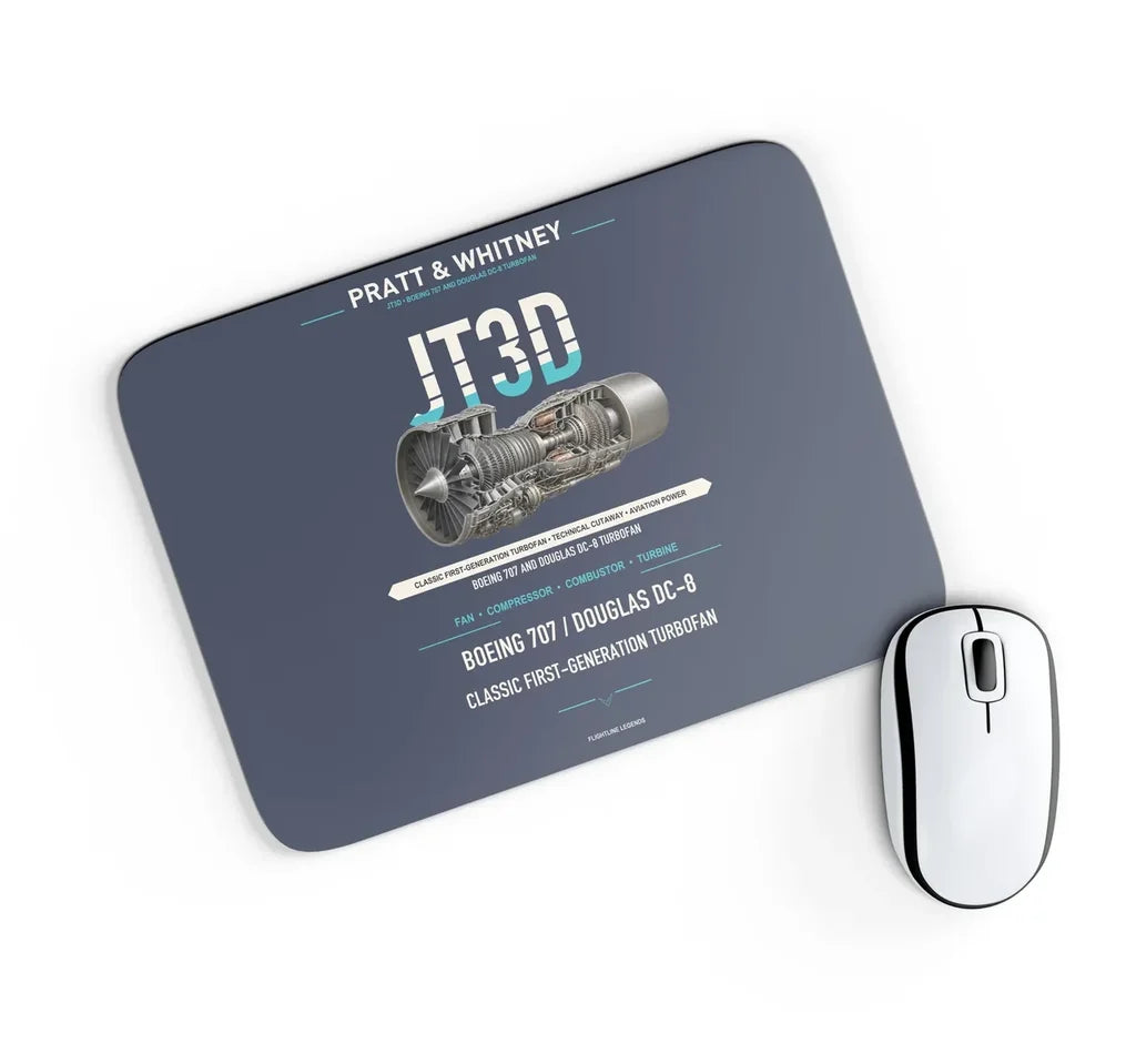 JT3D design on navy blue rectangle mouse pad