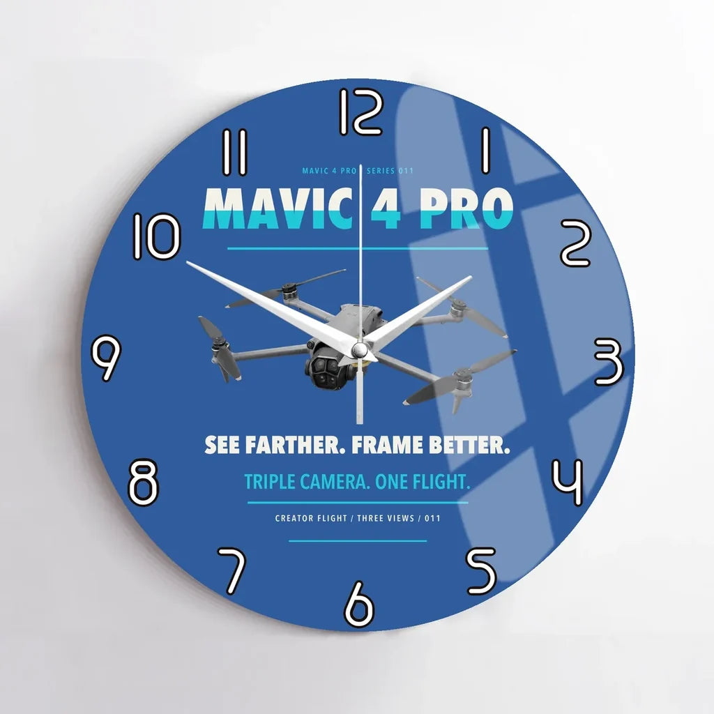 DJI Mavic 4 Pro design on blue no frame wall clock