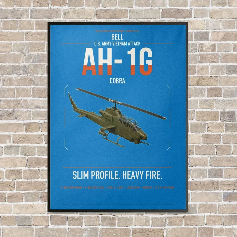 Bell AH-1G Cobra vertical canvas print - framed - turquoise background