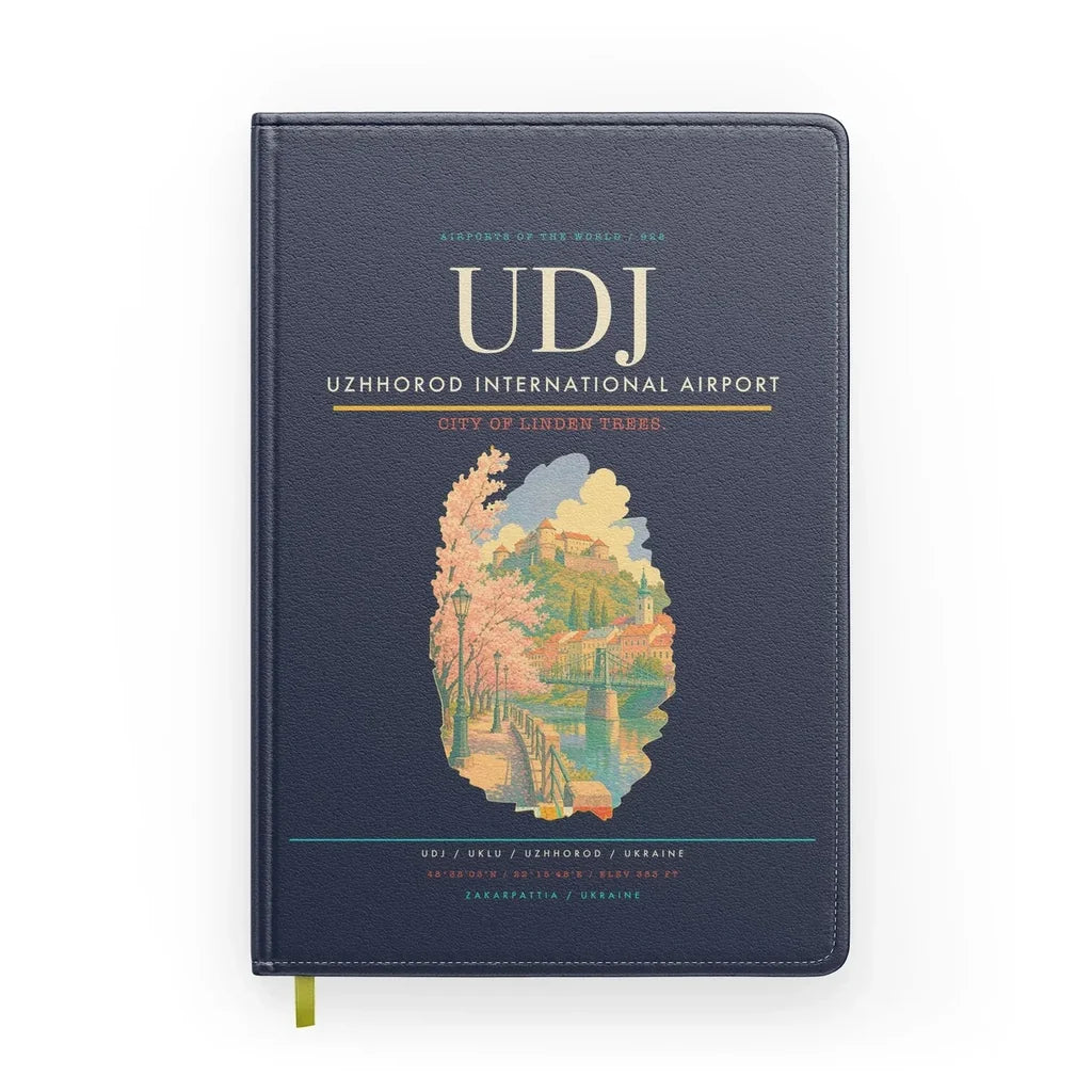 Uzhhorod International Airport (UDJ) design on navy blue notebook