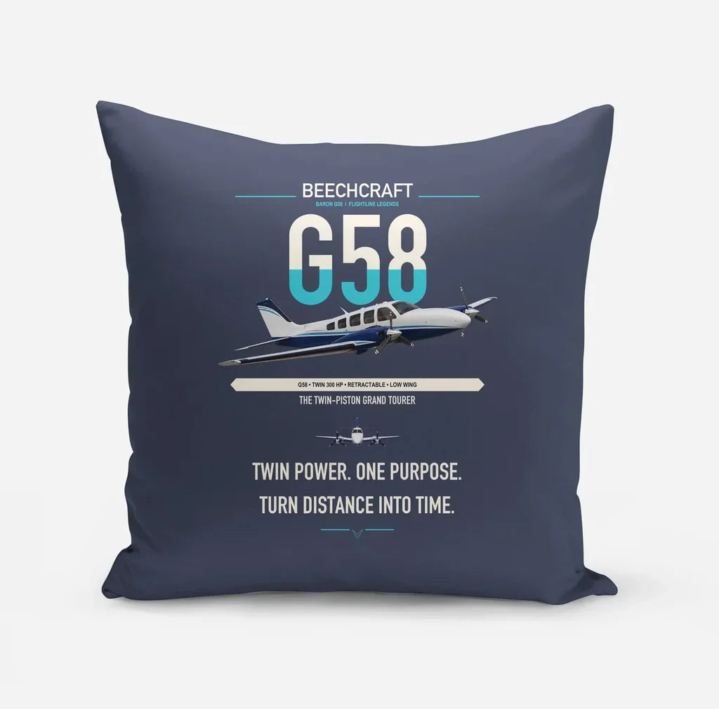 Beechcraft Baron G58 design on navy blue pillow