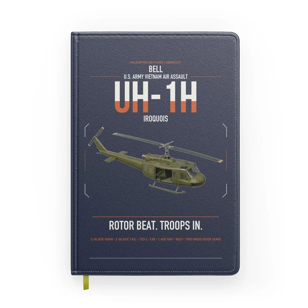 Bell UH-1H Iroquois design on navy blue notebook