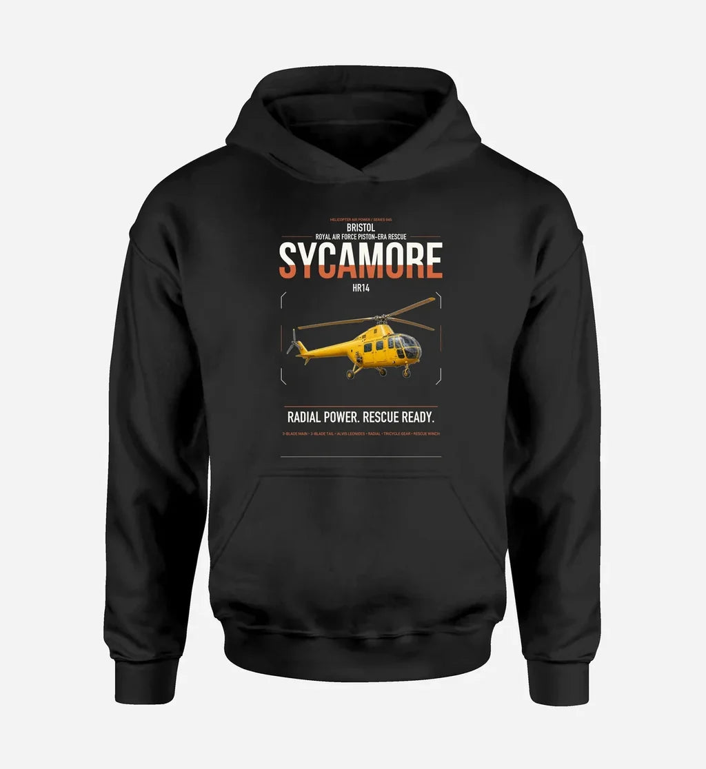 Bristol Sycamore HR14 design on black double-side hoodie, single-side print