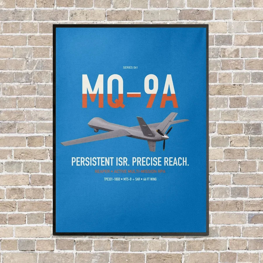 MQ-9A Reaper vertical canvas print - framed - turquoise background