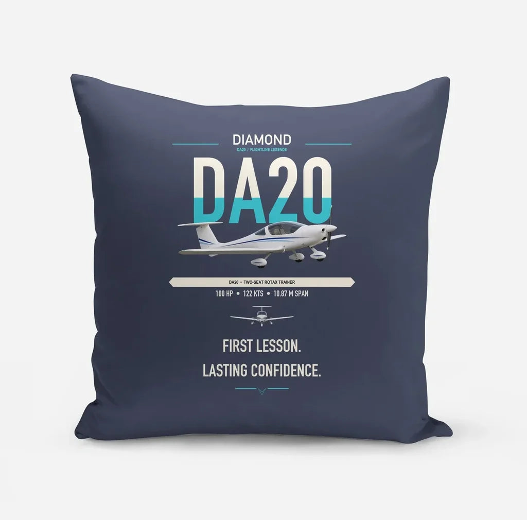 Diamond DA20 design on navy blue pillow