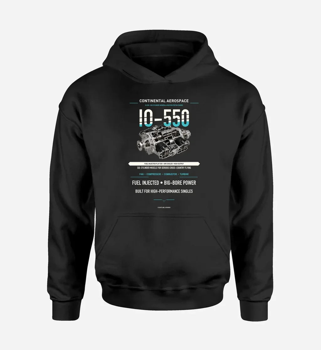 IO-550 design on black hoodie single side