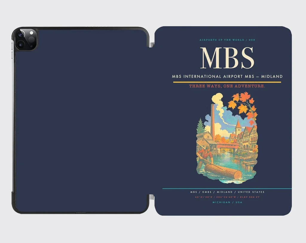 MBS International Airport (MBS) design on navy blue ipad tablet case