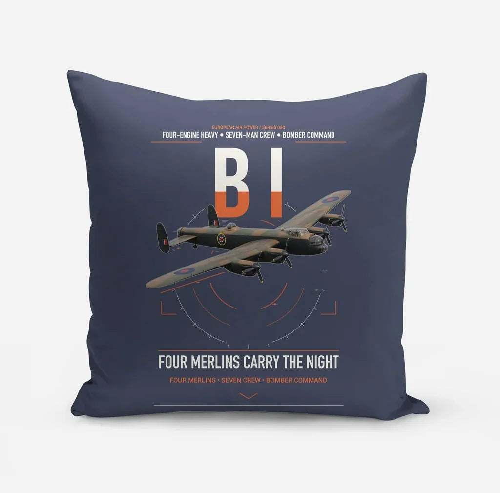 Avro Lancaster B I design on navy blue pillow