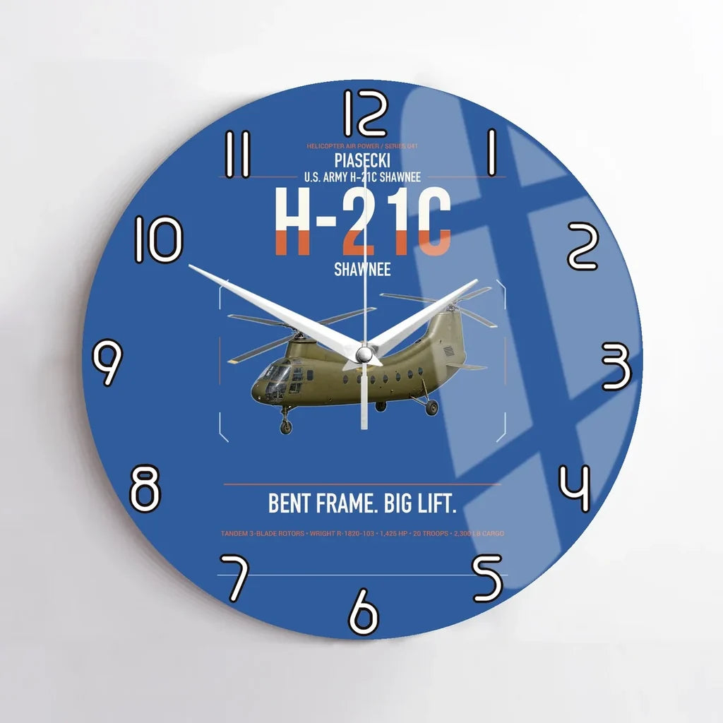 Piasecki H-21C Shawnee design on blue no frame wall clock