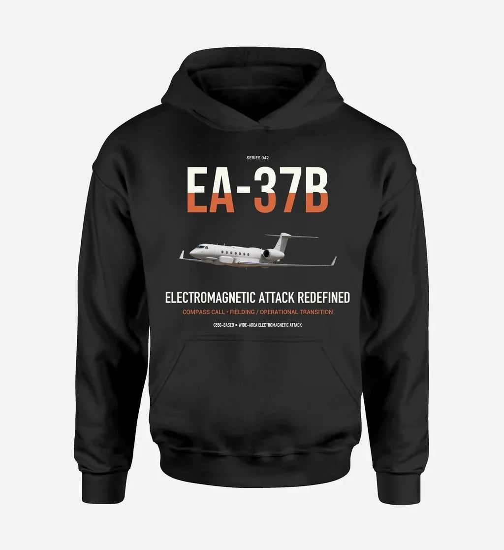 EA-37B Compass Call design on black double-side hoodie, single-side print