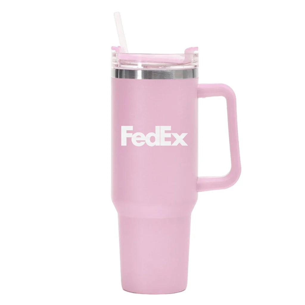 FedEx 40oz Stainless Steel Car Mug With Holder in pink