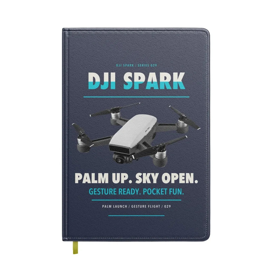DJI Spark design on navy blue notebook