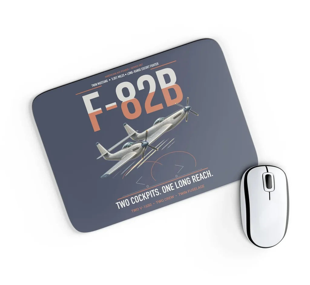 F-82B Twin Mustang design on navy blue rectangle mouse pad