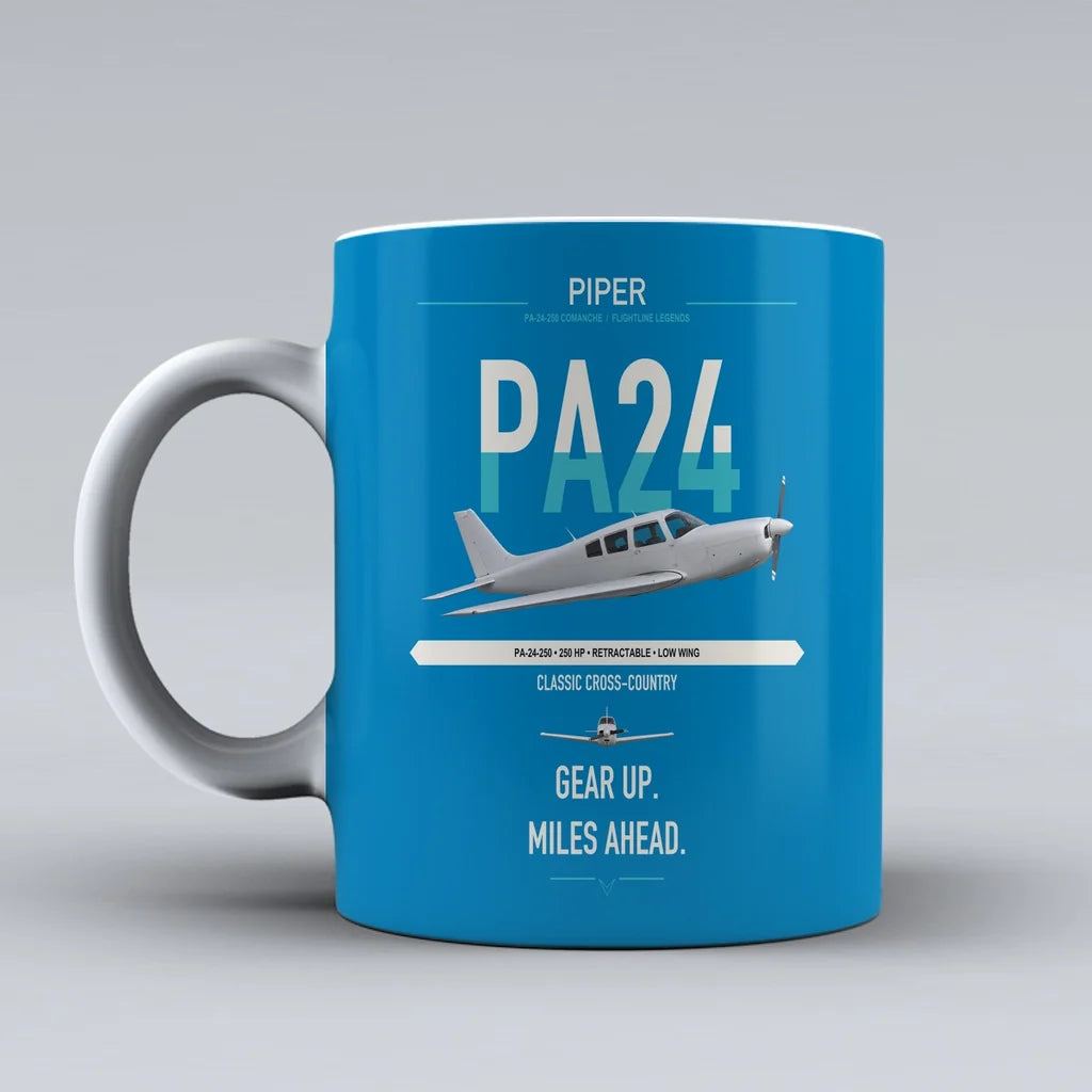 Piper PA-24-250 Comanche 250 design on turquoise ceramic mug, double-side print