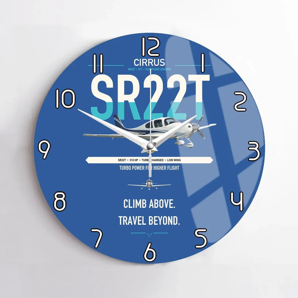 Cirrus SR22T design on blue no frame wall clock