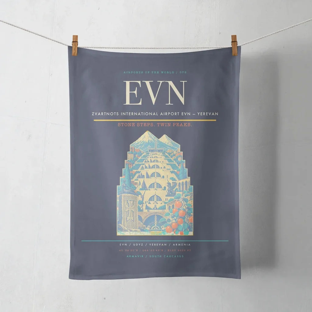 Zvartnots International Airport (EVN) design on navy blue towel