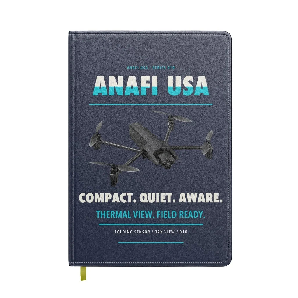 Parrot ANAFI USA design on navy blue notebook