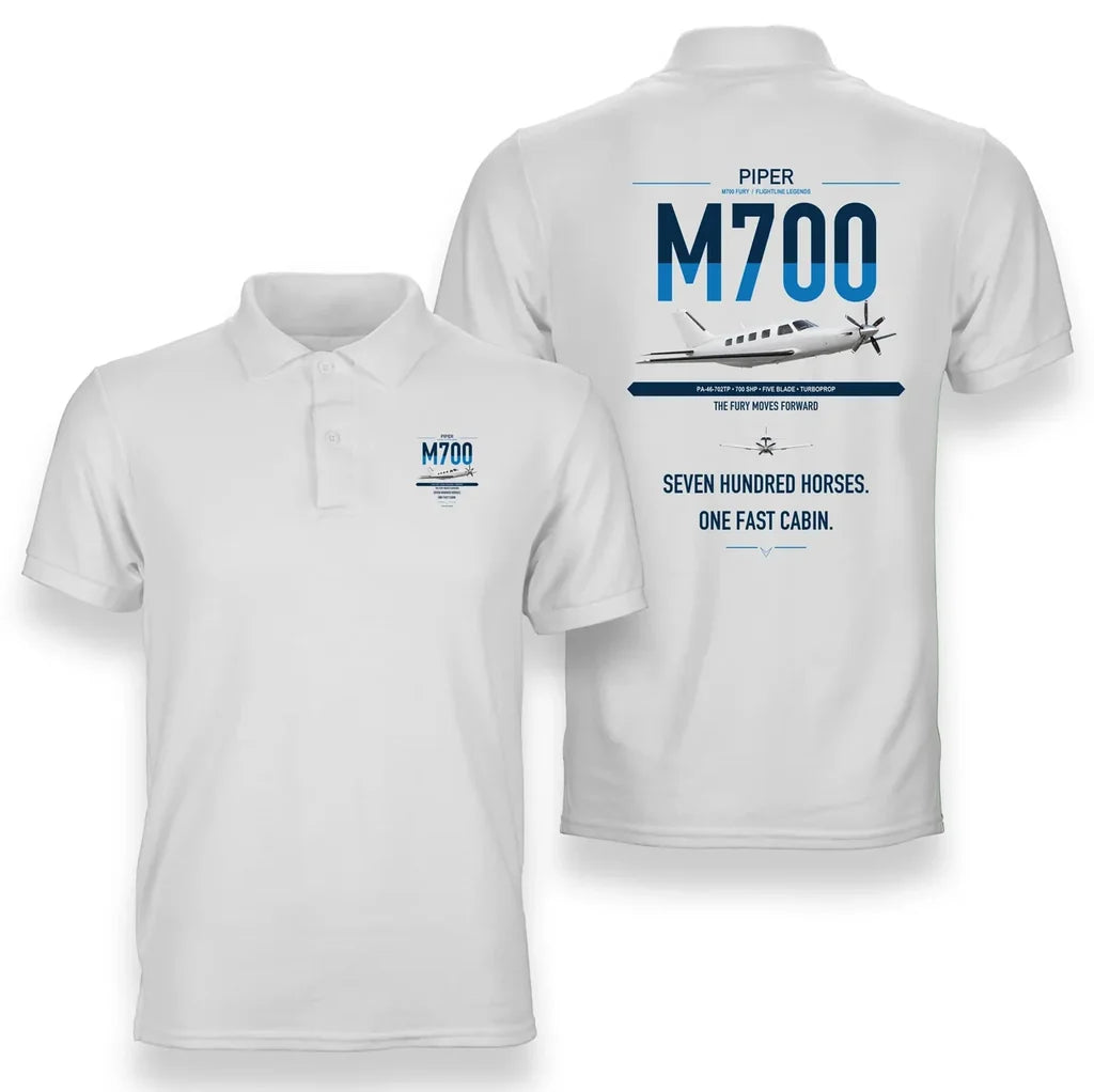 Piper M700 Fury design on white double-side polo t-shirt, double-side print