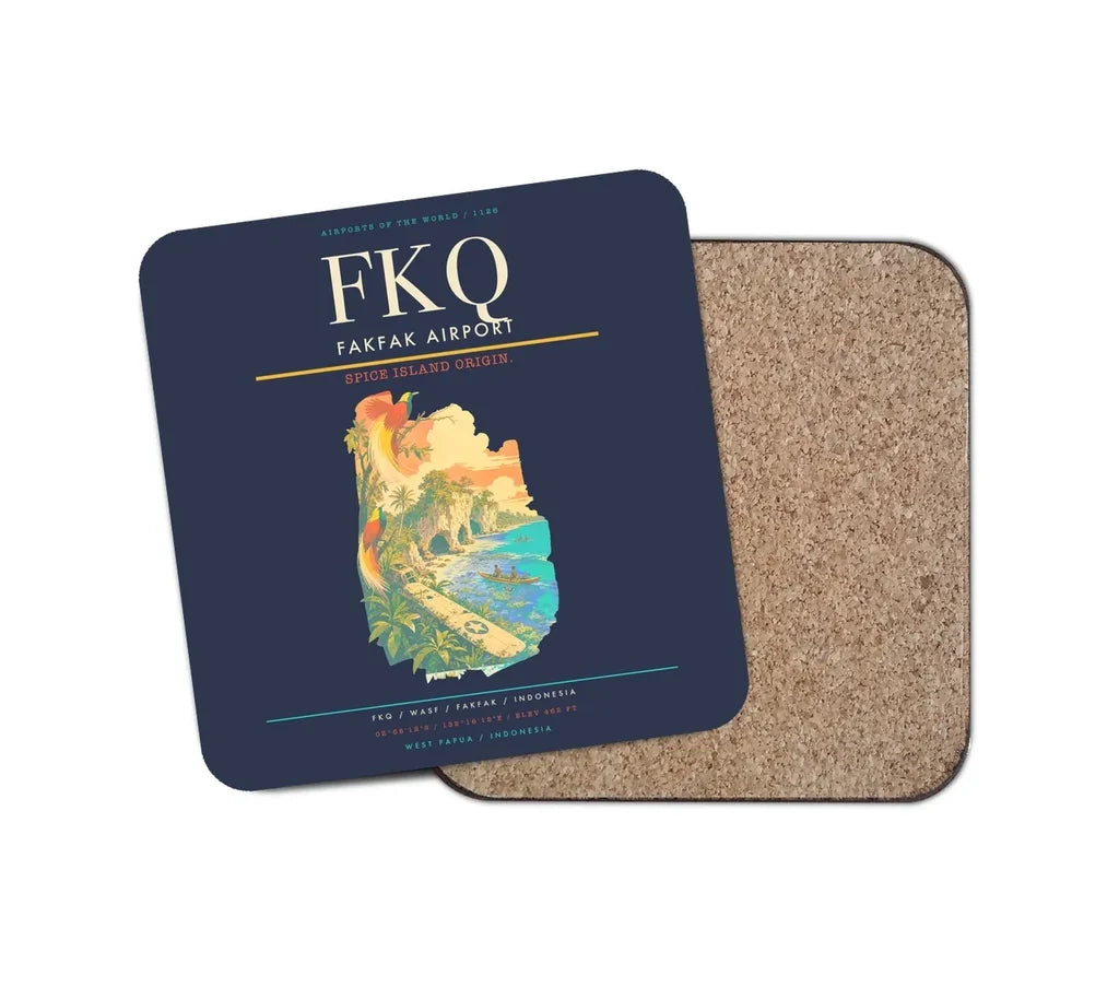 Fakfak Airport (FKQ) design on navy blue 1 piece coaster