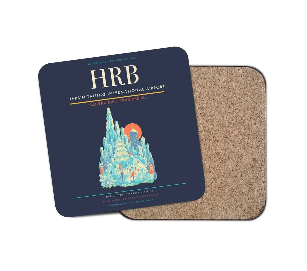 Harbin Taiping International Airport (HRB) design on navy blue 1 piece coaster