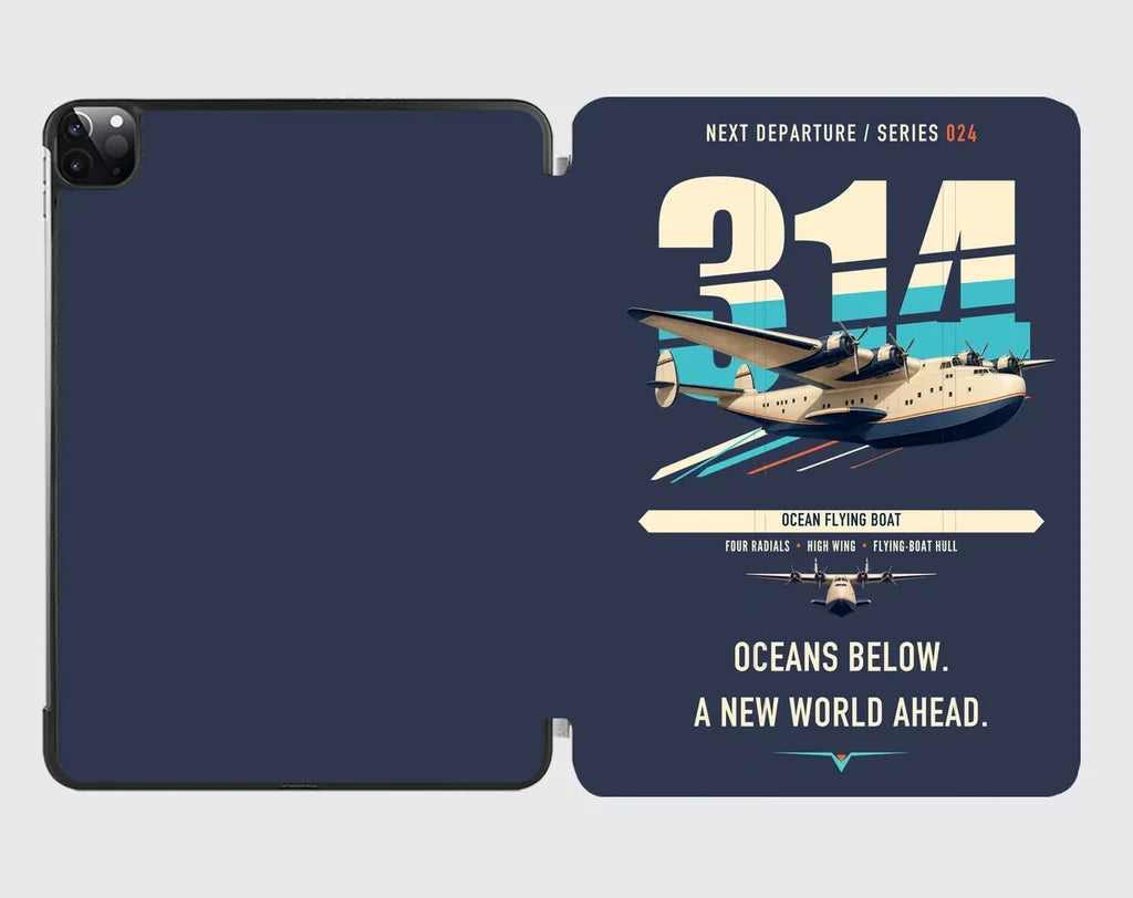 Boeing 314 Clipper design on navy blue ipad tablet case