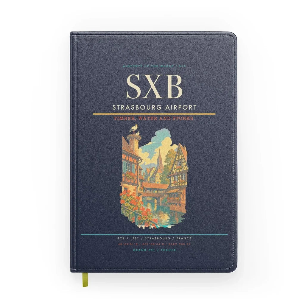 Strasbourg Airport (SXB) design on navy blue notebook