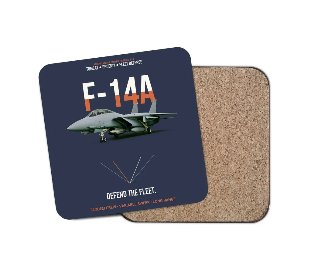 F-14A Tomcat Defend The Fleet design on navy blue 1 piece coaster