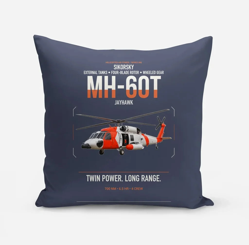 Sikorsky MH-60T Jayhawk design on navy blue pillow