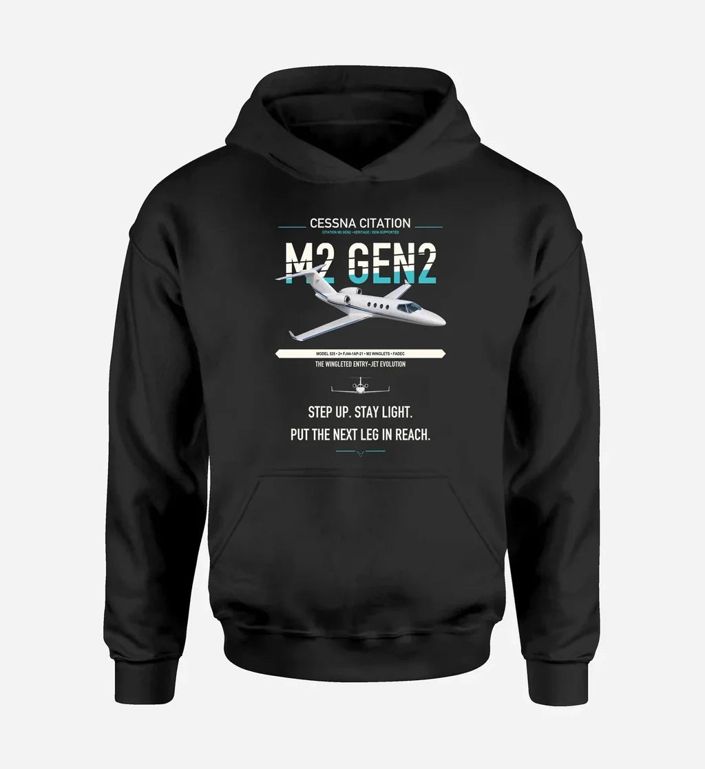 Cessna Citation M2 Gen2 design on black double-side hoodie, single-side print