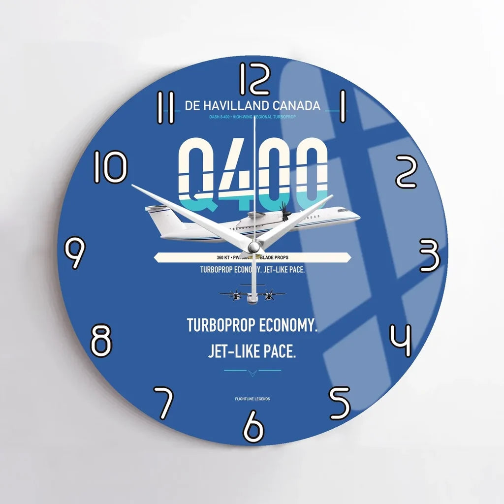 De Havilland Dash 8-400 design on blue no frame wall clock