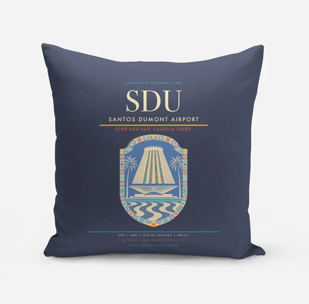 Santos Dumont Airport (SDU) design on navy blue pillow