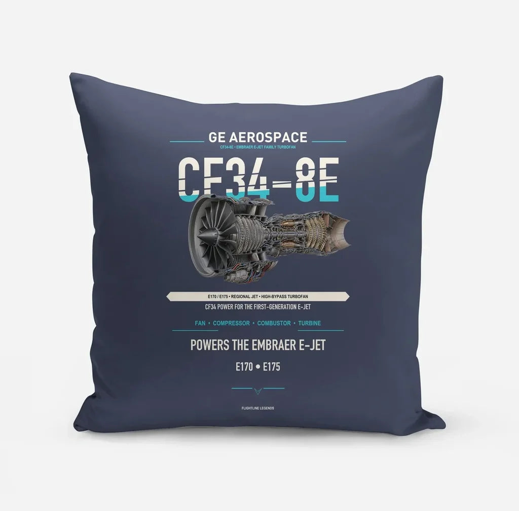CF34-8E design on navy blue pillow