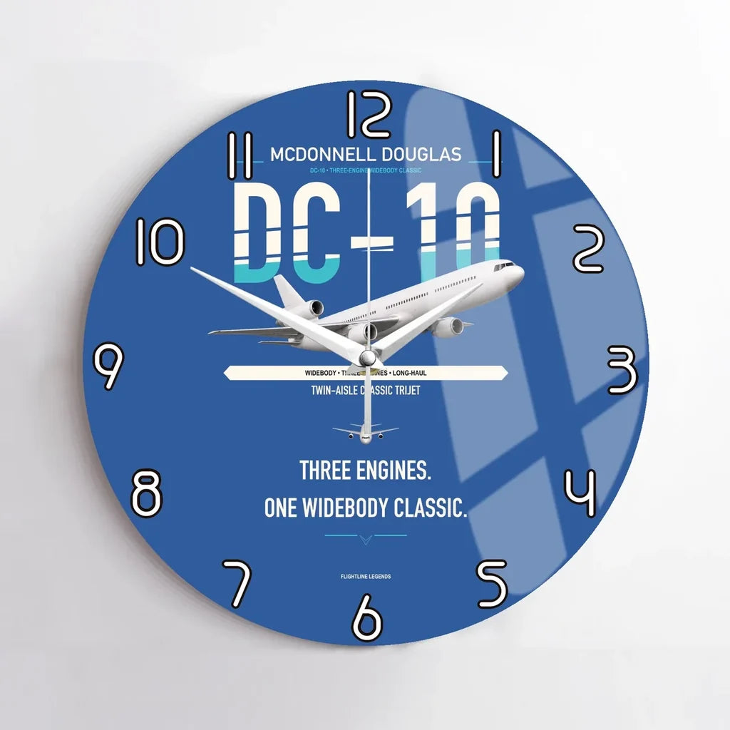 McDonnell Douglas DC-10 design on blue no frame wall clock