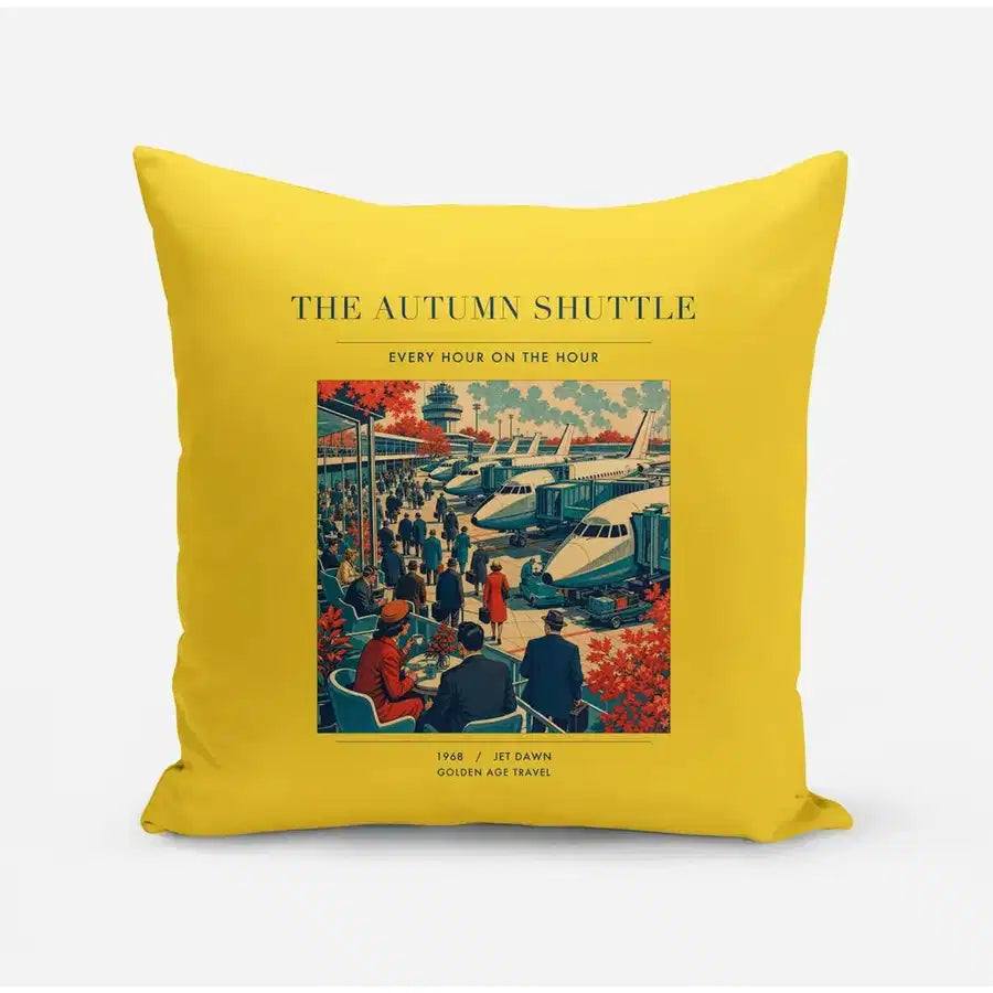 VINTAGE G4120 - The Autumn Shuttle - Designed Pillows design on yellow