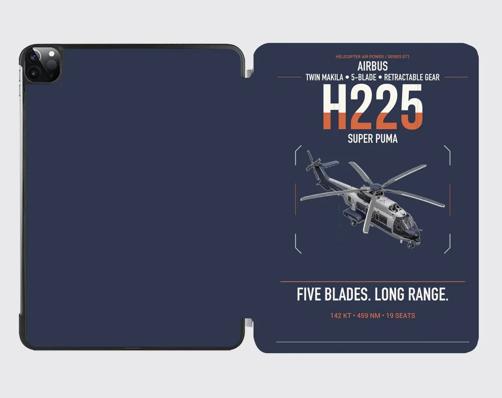 Airbus H225 design on navy blue ipad tablet case