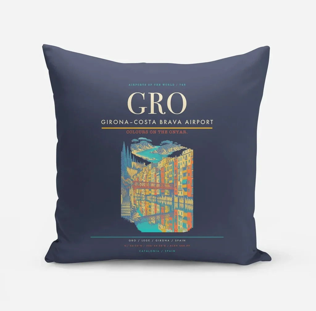 Girona–Costa Brava Airport (GRO) design on navy blue pillow