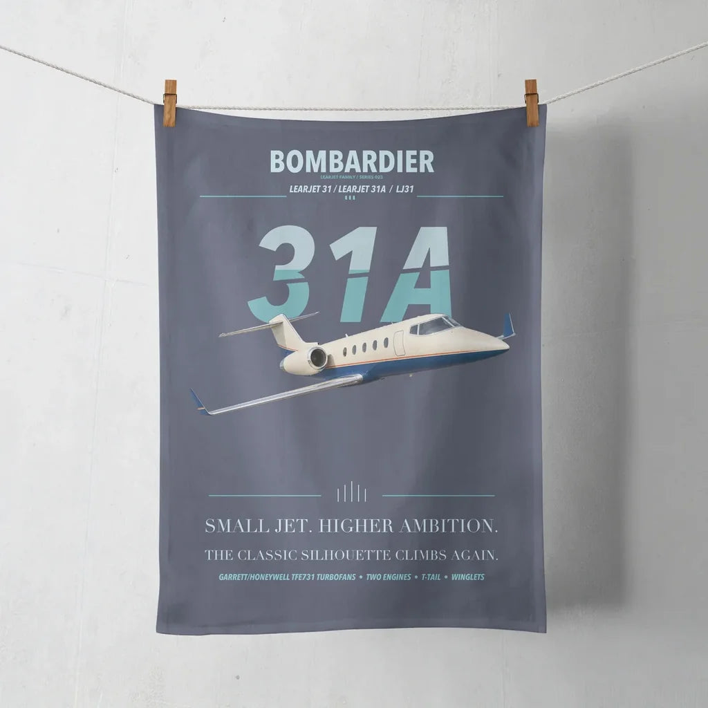 Bombardier Learjet 31A design on navy blue towel