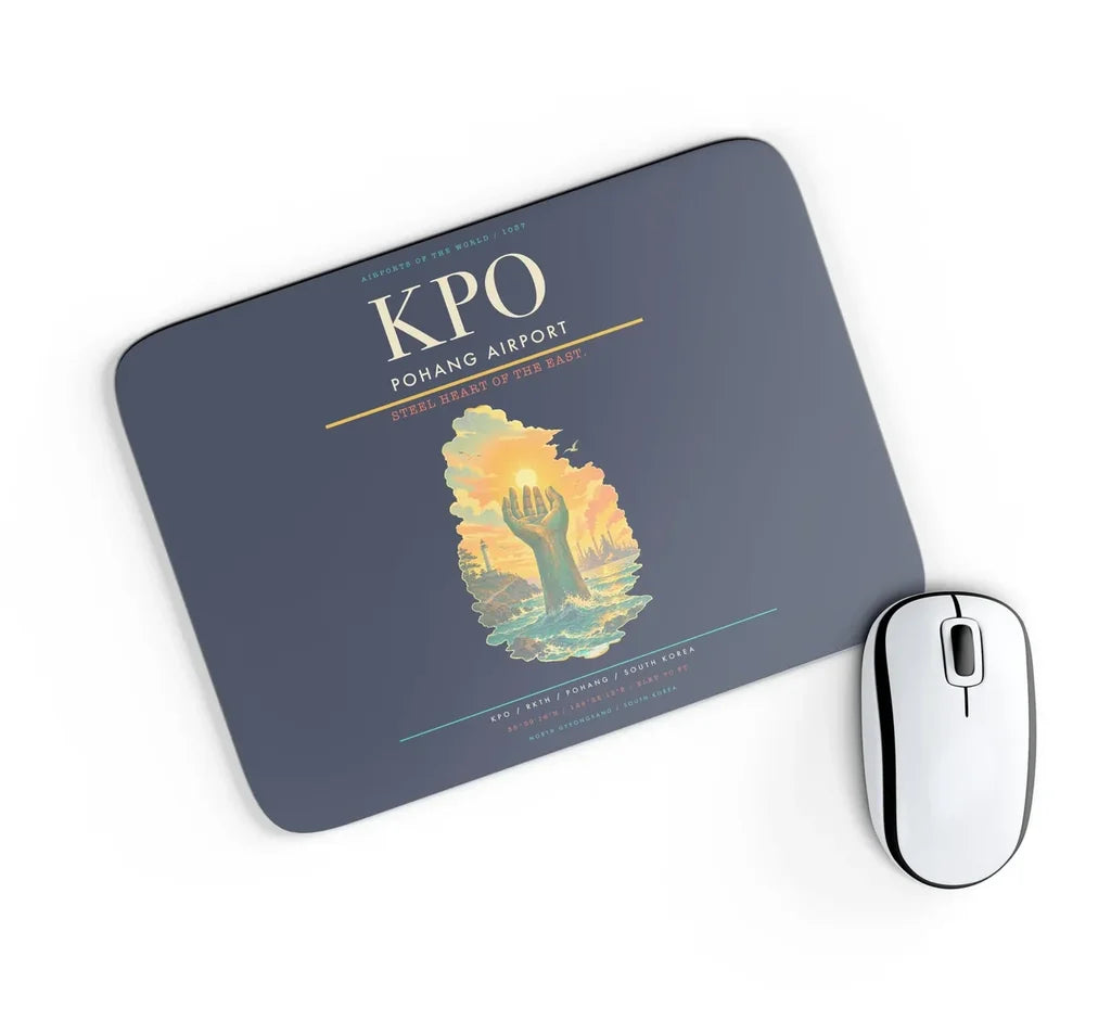 Pohang Airport (KPO) design on navy blue rectangle mouse pad