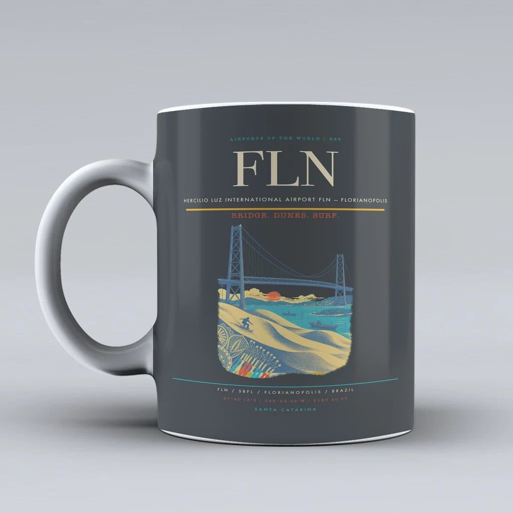 Hercilio Luz International Airport (FLN) airport code design on gray ceramic mug