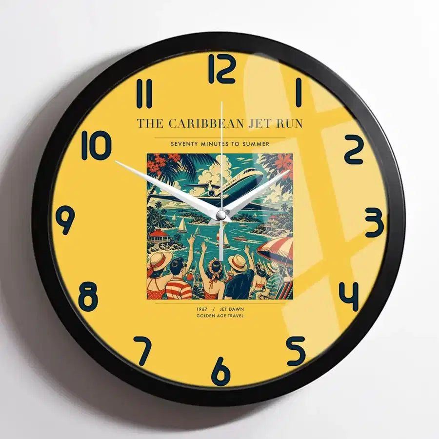 VINTAGE G4122 - The Caribbean Jet Run - Designed Wall Clocks design on yellow framed