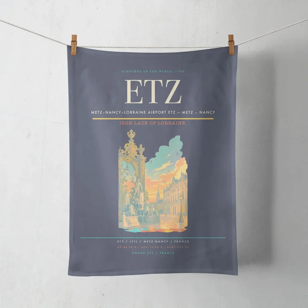 Metz–Nancy–Lorraine Airport (ETZ) design on navy blue towel